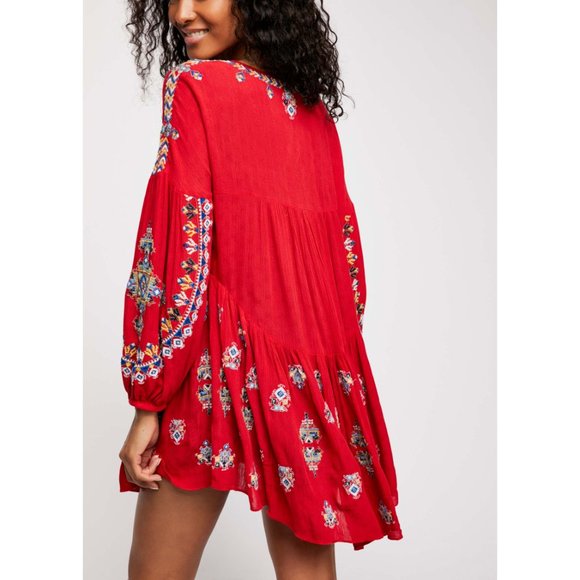NWT Free People Arianna Embroidered Tunic / Red - Picture 2 of 5
